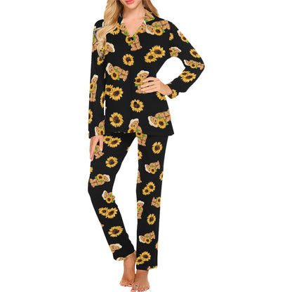 Sunflower Pattern Print Design SF016 Women's Long Pajama Set