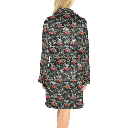 Aloha Palm Tree Design Themed Print Women's Fleece Robe