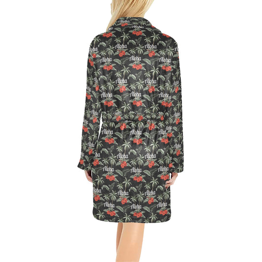 Aloha Palm Tree Design Themed Print Women's Fleece Robe
