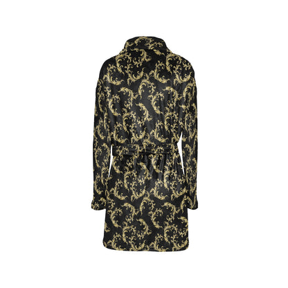 Baroque Golden Pattern Print Design 01 Women's Fleece Robe