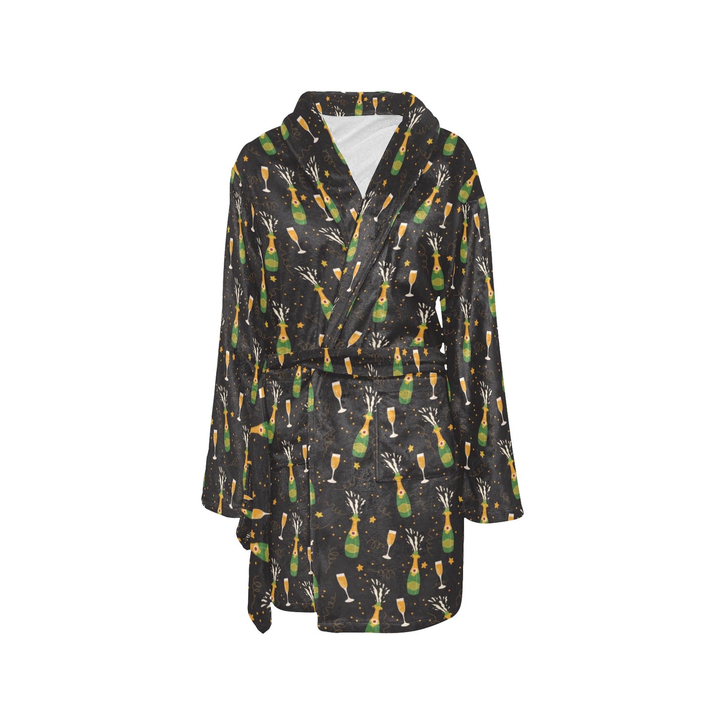 Champagne Pattern Print Design 04 Women's Fleece Robe
