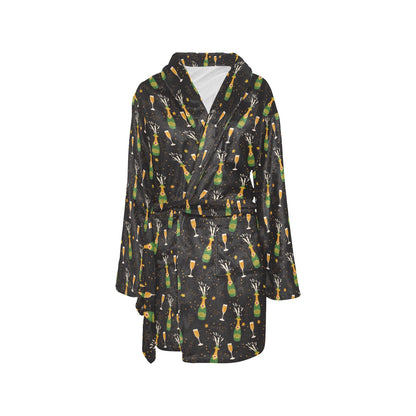 Champagne Pattern Print Design 04 Women's Fleece Robe