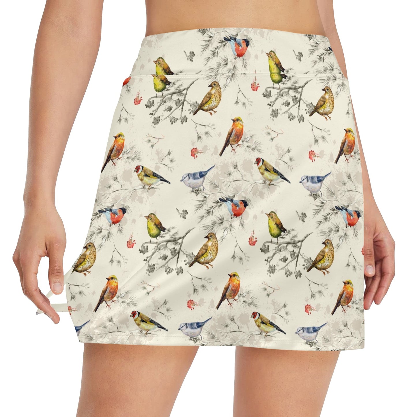 Bird Watercolor Design Pattern 17" Golf & Pickleball Skort with Pockets