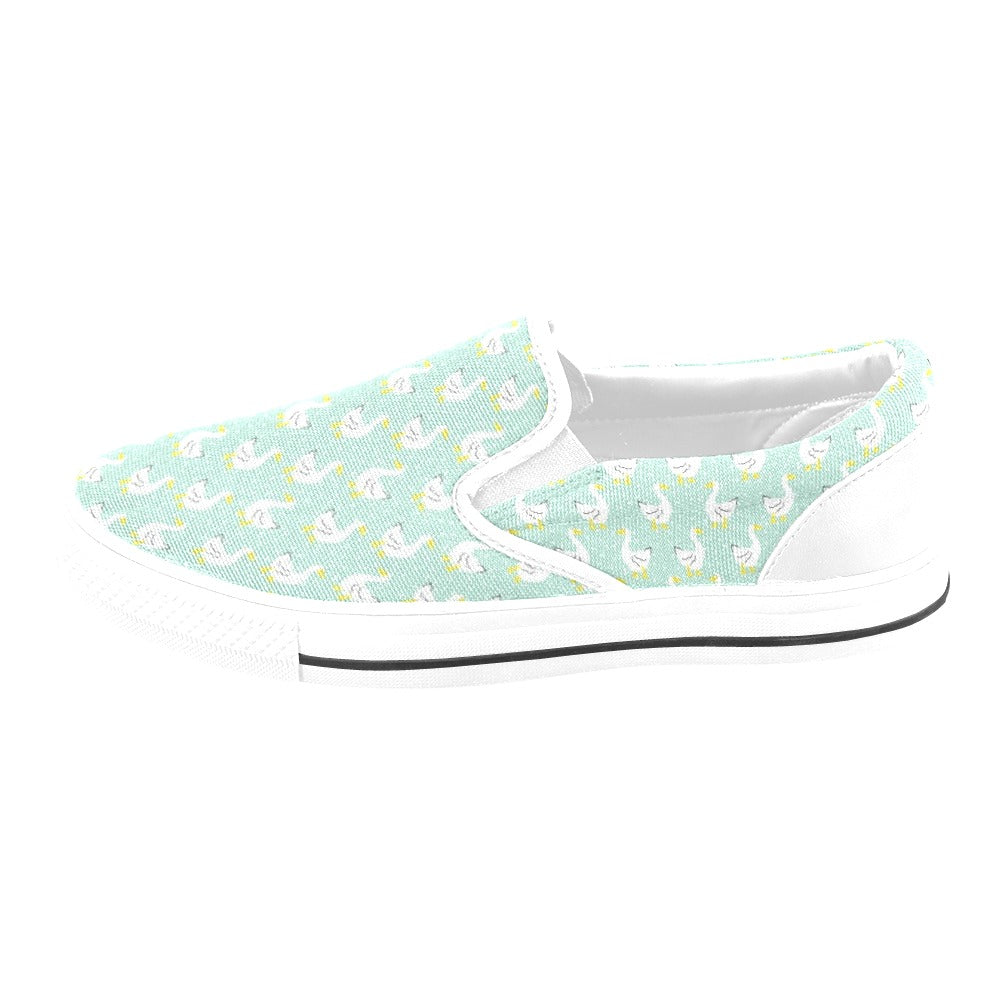 Goose Print Design LKS404 White Slip Ons Canvas Women's Shoes
