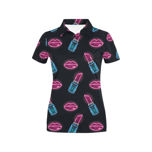 Lip Red Pattern Print Design 02 Women's Polo Shirt