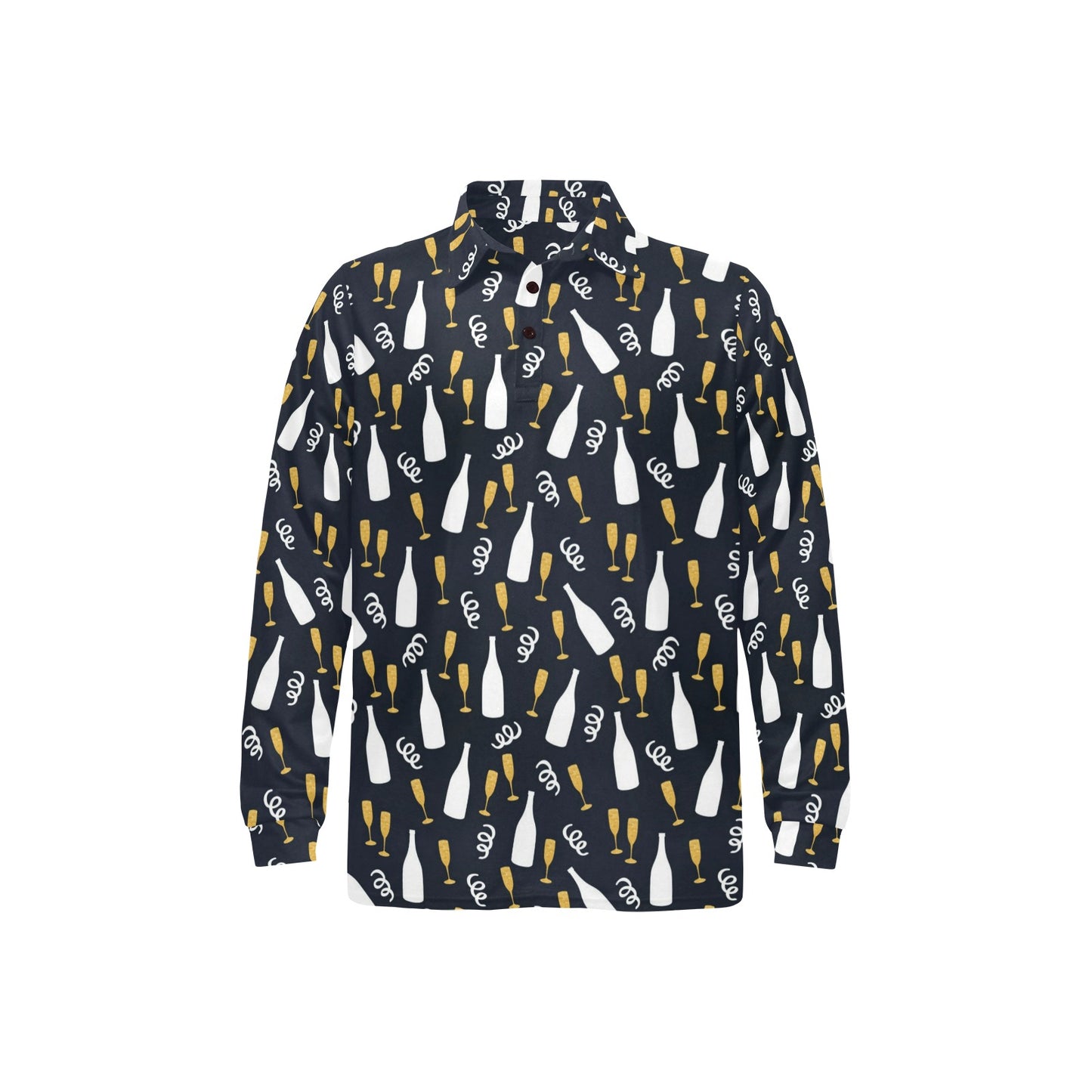 Champagne Pattern Print Design 01 Long Sleeve Polo Shirt For Men's