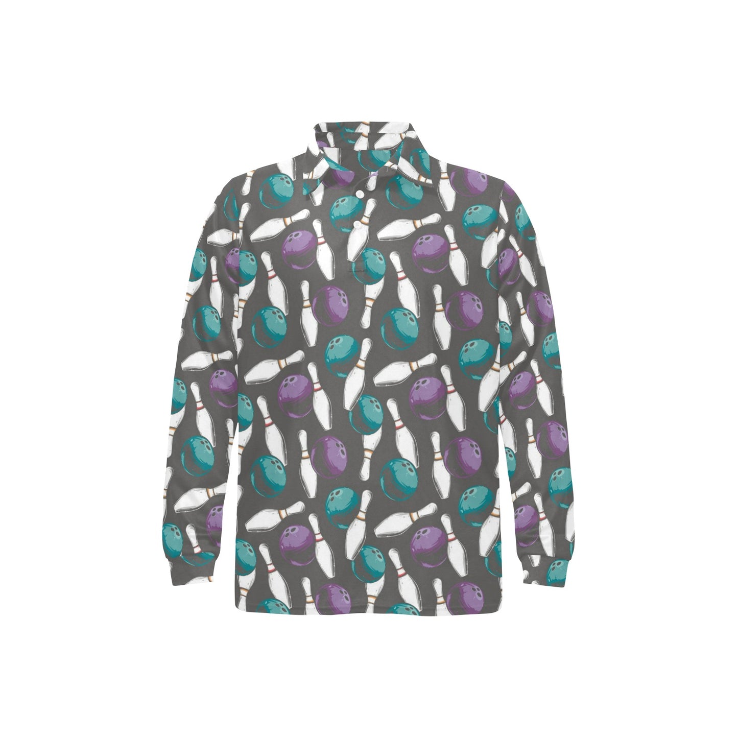 Bowling Pattern Print Design 03 Long Sleeve Polo Shirt For Men's