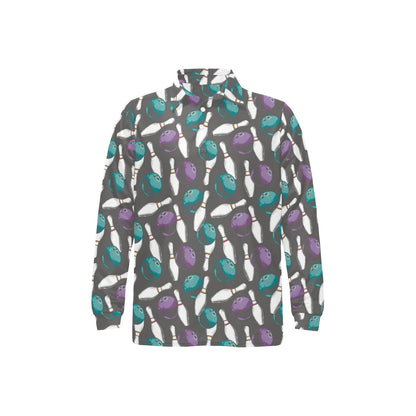 Bowling Pattern Print Design 03 Long Sleeve Polo Shirt For Men's