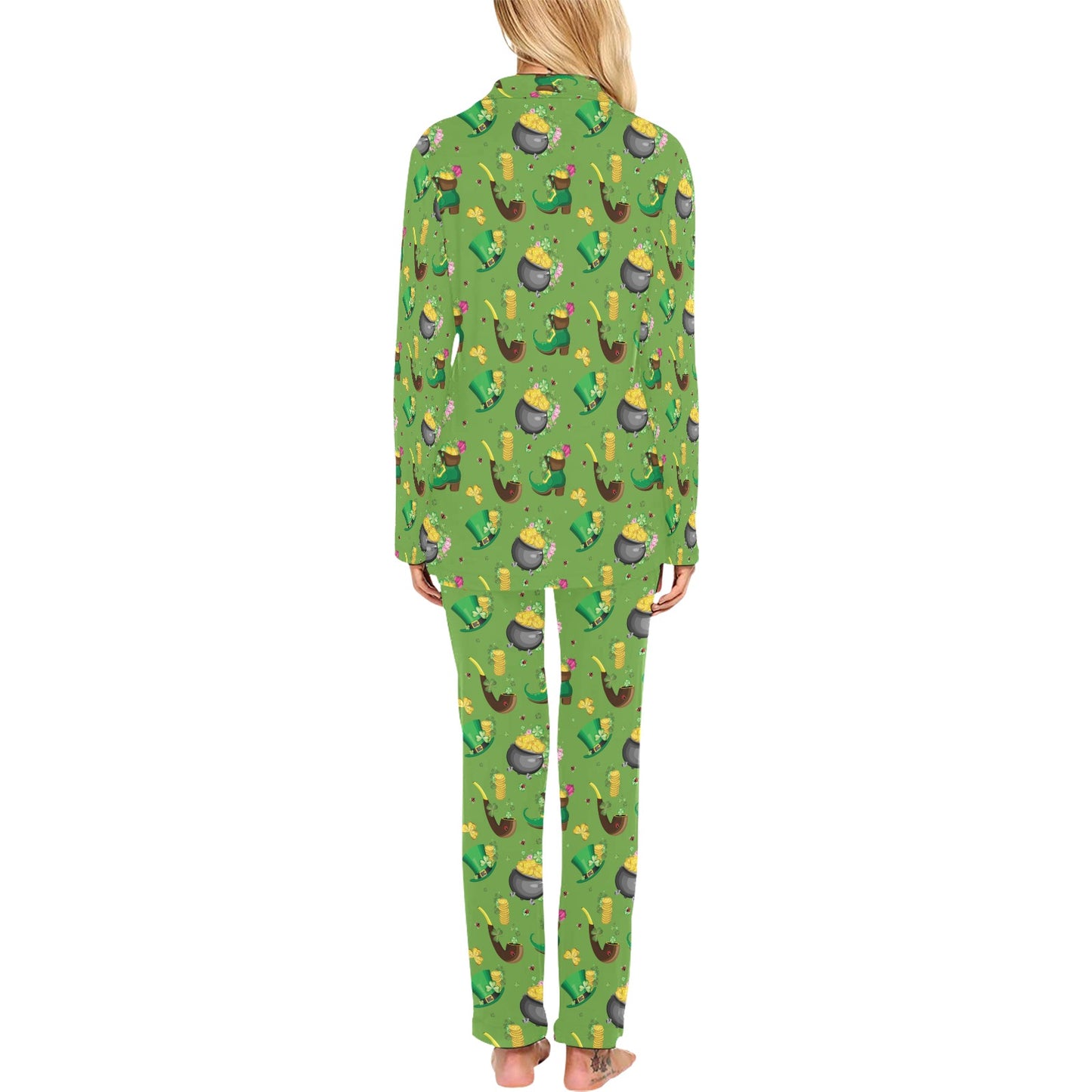Shamrock Saint Patrick's Day Print Design LKS306 Women's Long Pajama Set
