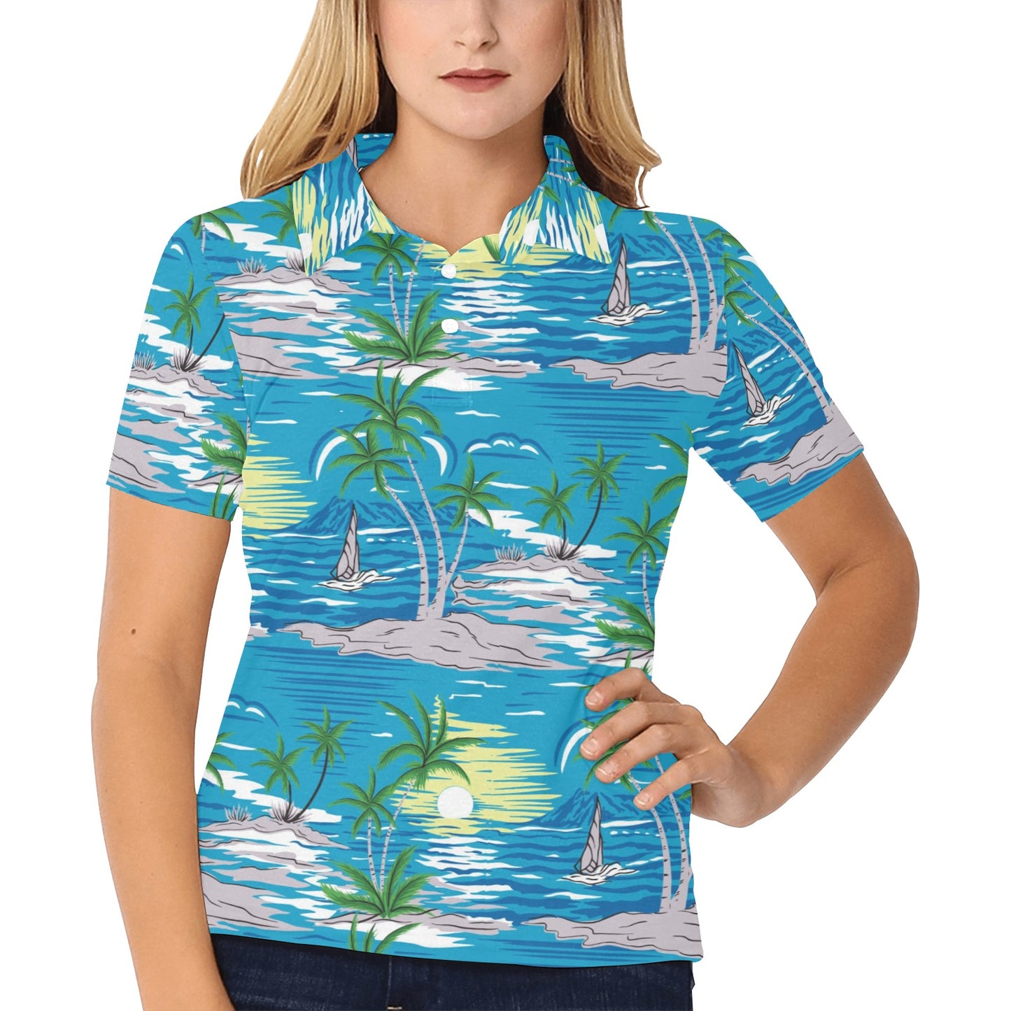 Palm Tree Beach Women's Polo Shirt