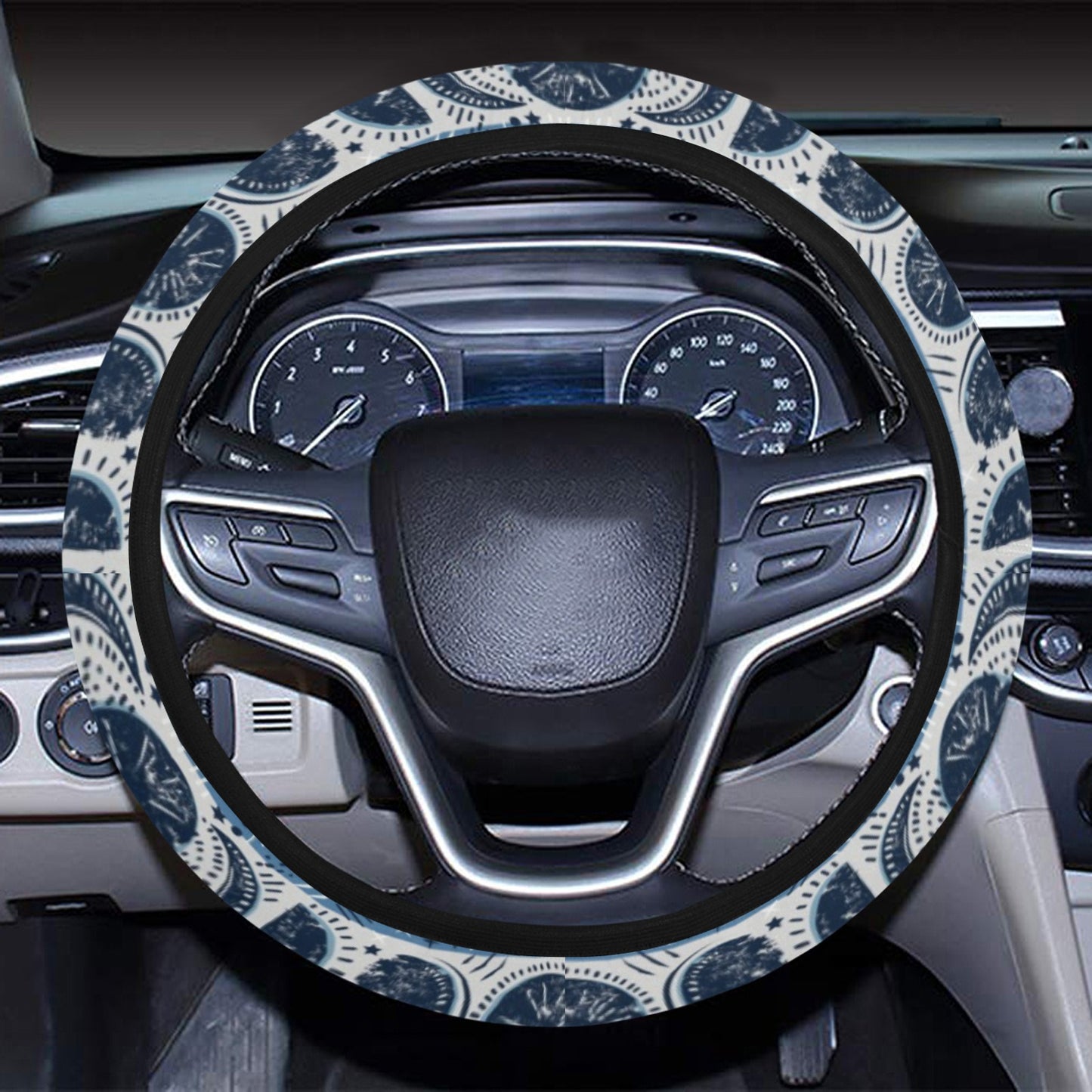 Sun Moon Pattern Print Design LKS306 Steering Wheel Cover with Elastic Edge