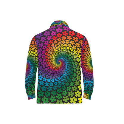 Flower Power Rainbow Spiral Print Long Sleeve Polo Shirt For Men's