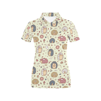 Hedgehog Cute Pattern Print Design 01 Women's Polo Shirt