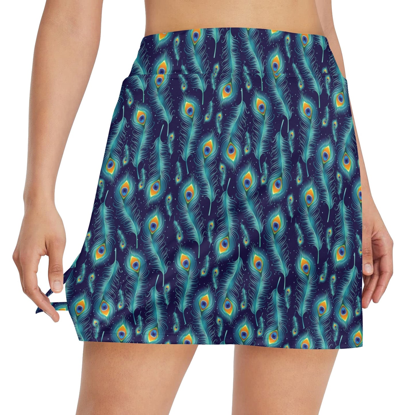 Peacock Feather Blue Design Print Women's Golf Skirt with Pocket