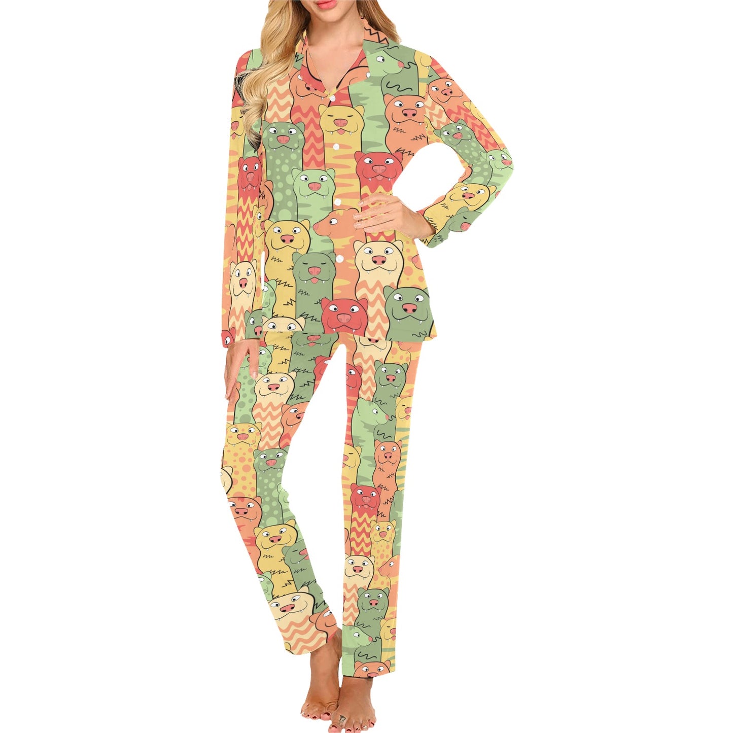 Ferret Pattern Print Design 01 Women's Long Pajama Set