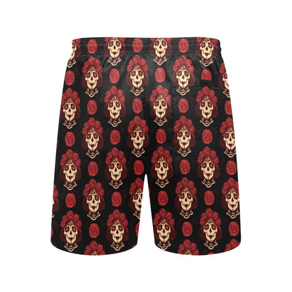 Day of the Dead Skull Girl Pattern Men's Swim Trunks Beach Shorts