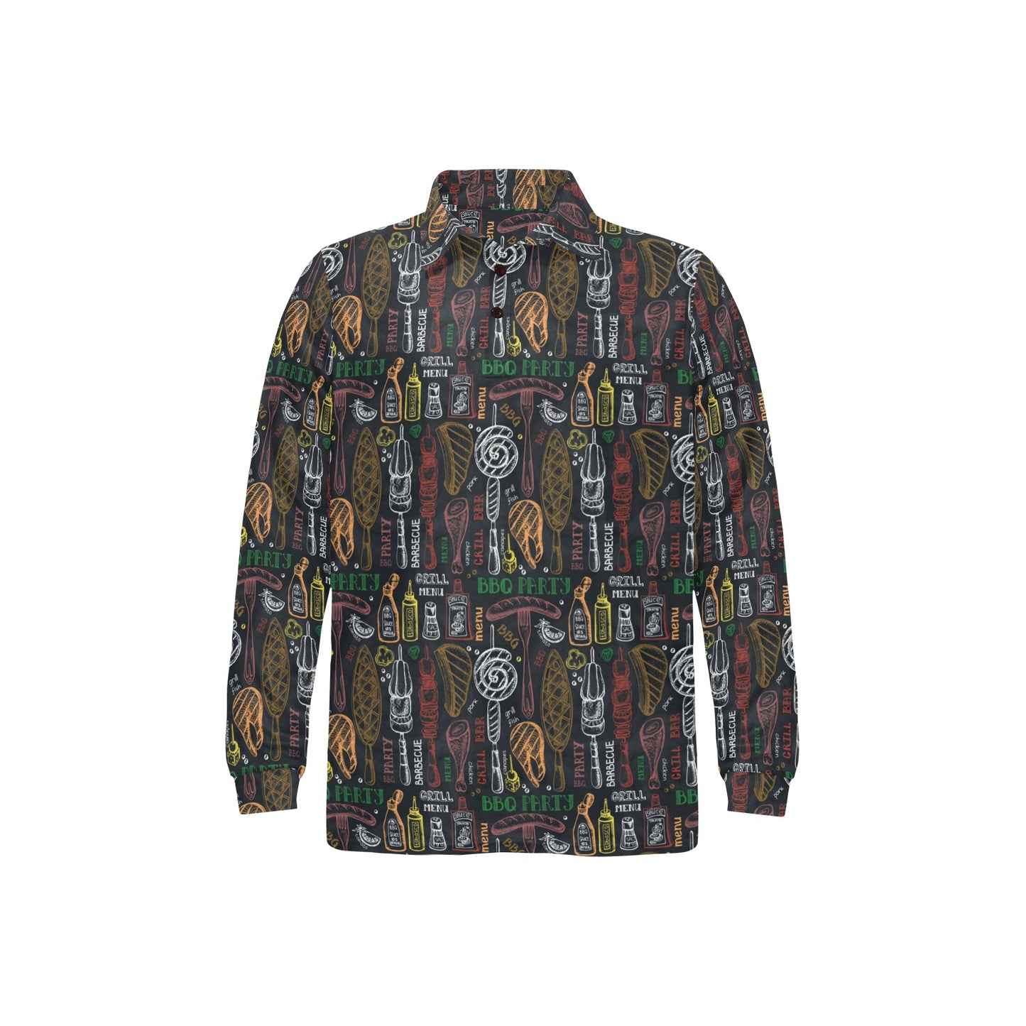 Barbecue Pattern Print Design 03 Long Sleeve Polo Shirt For Men's
