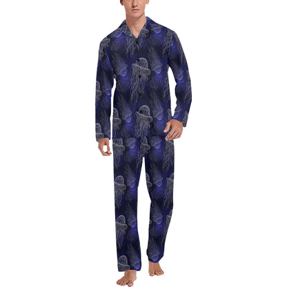Jellyfish Pattern Print Design 02 Men's Long Pajama Set