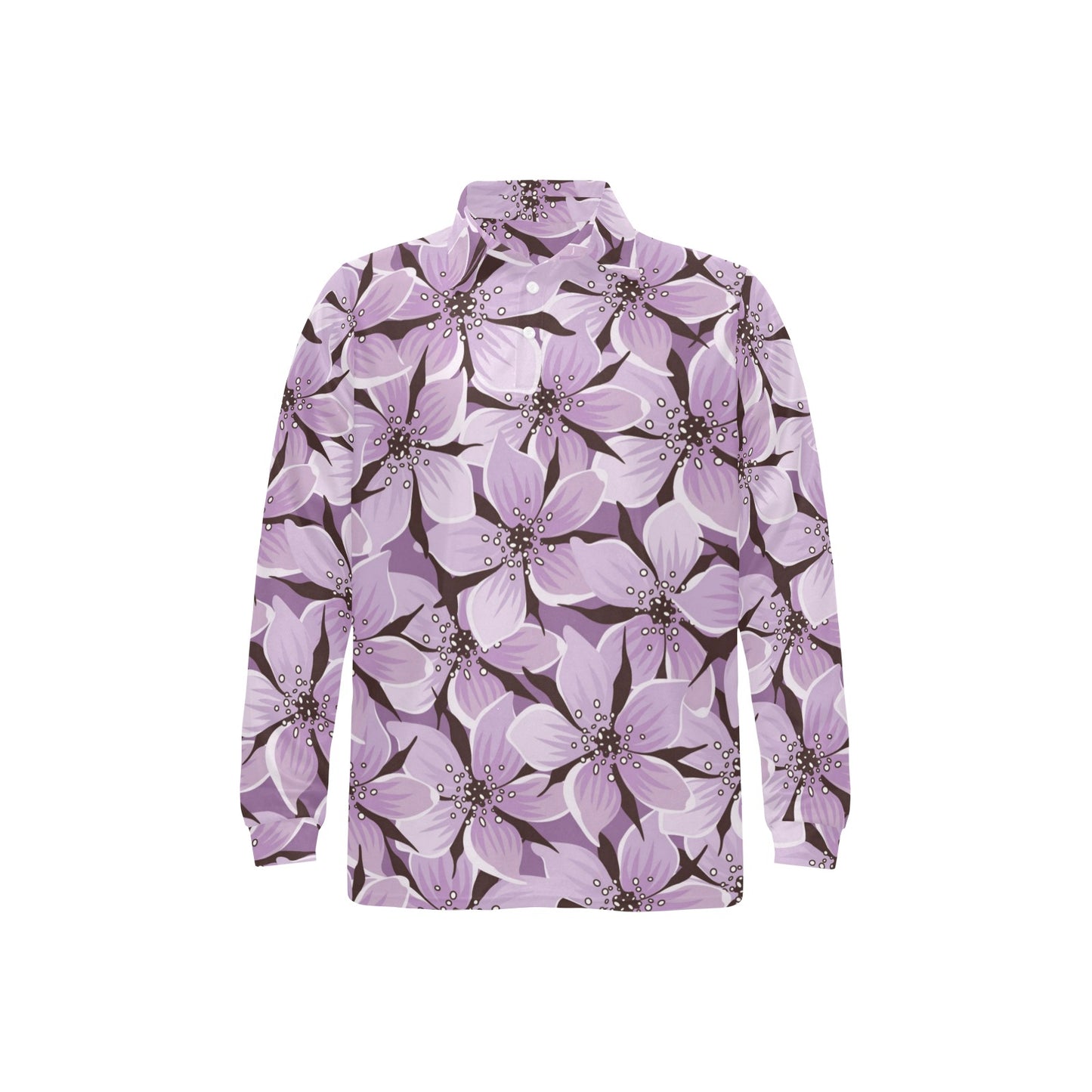 Lilac Pattern Print Design 01 Long Sleeve Polo Shirt For Men's