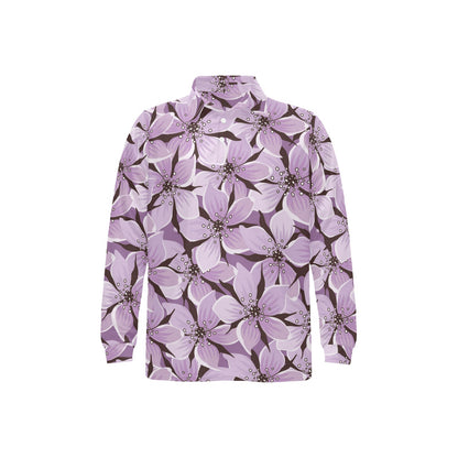 Lilac Pattern Print Design 01 Long Sleeve Polo Shirt For Men's