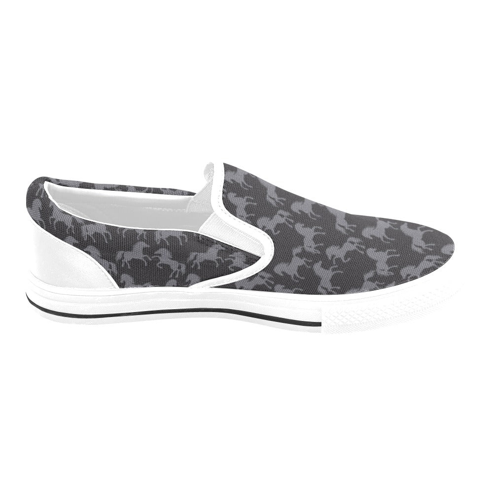 Horse Print Design LKS305 White Slip Ons Canvas Women's Shoes