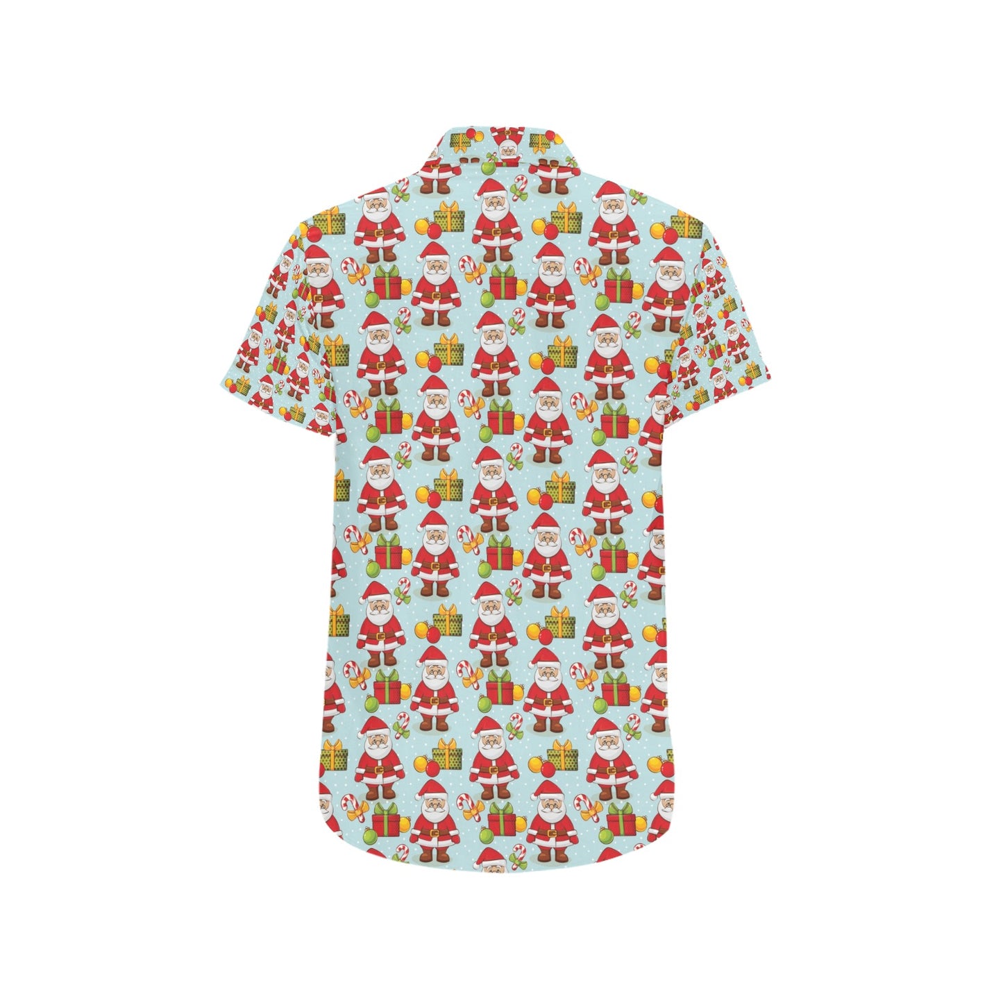 Santa Christmas Themed Print Design LKS303 Men Short Sleeve Button Up Shirt