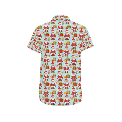 Santa Christmas Themed Print Design LKS303 Men Short Sleeve Button Up Shirt