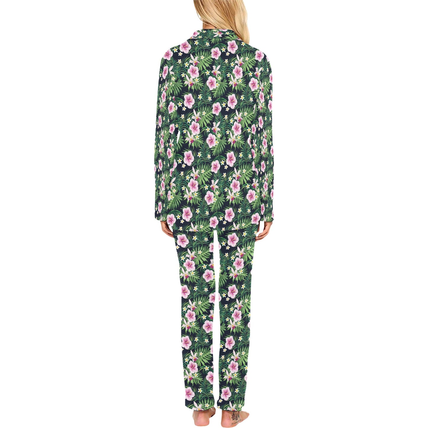 Hibiscus Tropical Print Design LKS309 Women's Long Pajama Set