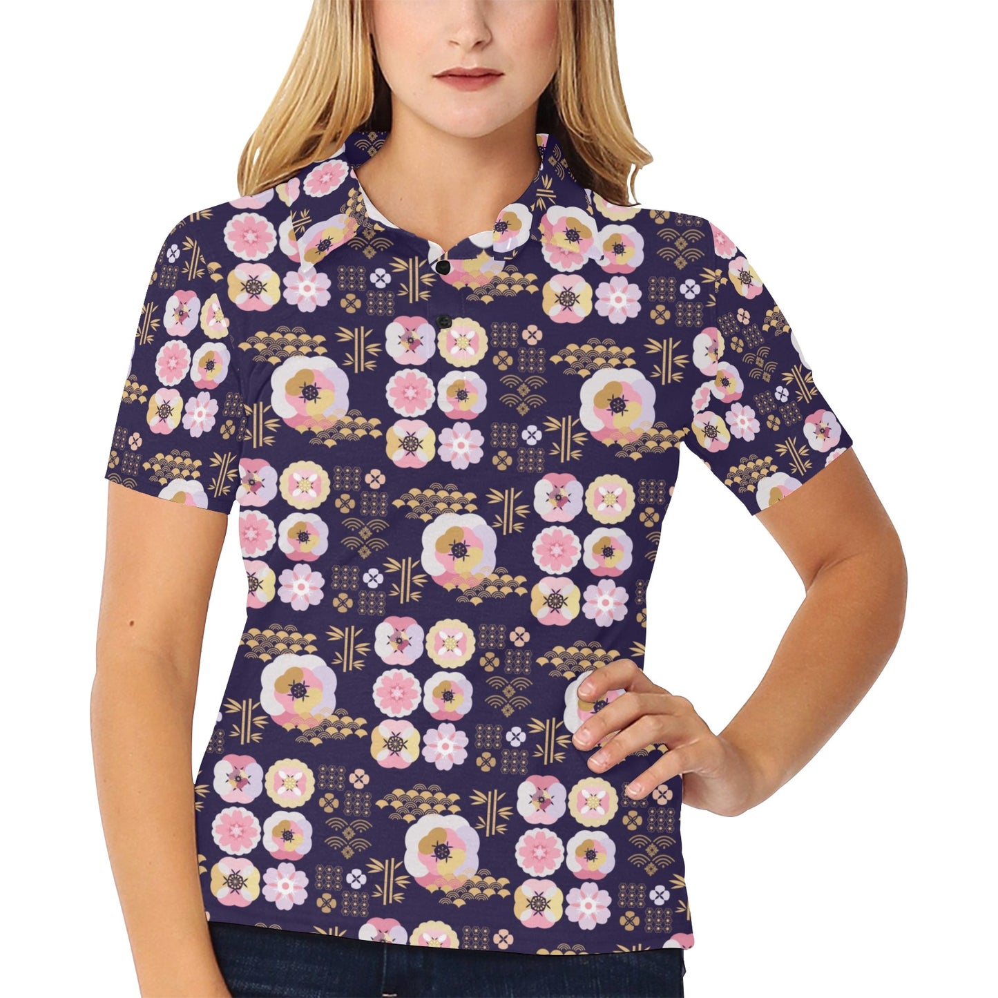 Sakura Japan Style Print Design LKS302 Women's Polo Shirt