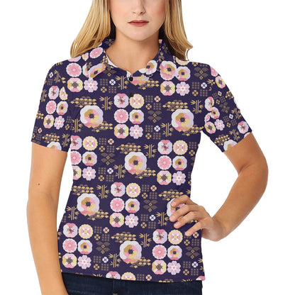 Sakura Japan Style Print Design LKS302 Women's Polo Shirt