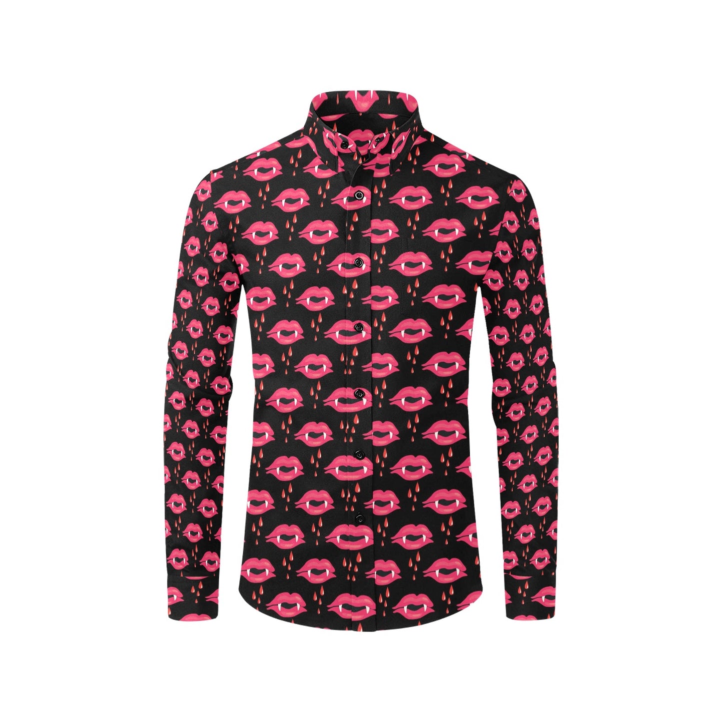 Vampire Lips Print Design LKS303 Men's Long Sleeve Dress Shirt