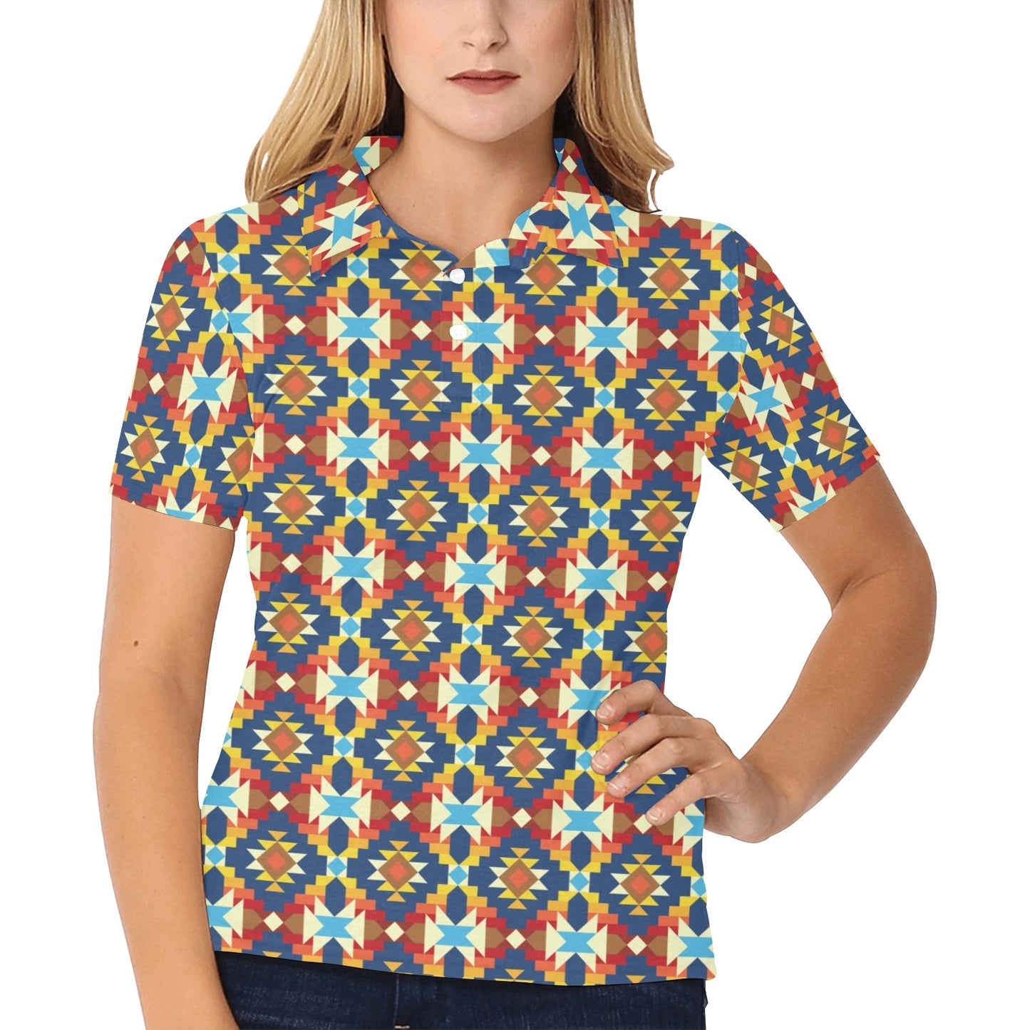Aztec Pattern Print Design 01 Women's Polo Shirt