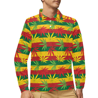 Rasta Pattern Print Design A03 Long Sleeve Polo Shirt For Men's