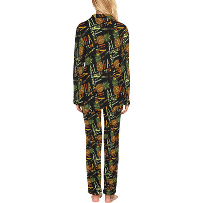 Aloha Hawaii Time Design Themed Print Women's Long Pajama Set