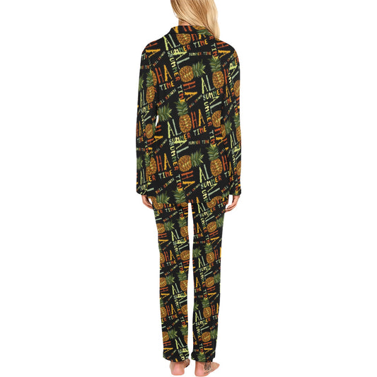 Aloha Hawaii Time Design Themed Print Women's Long Pajama Set