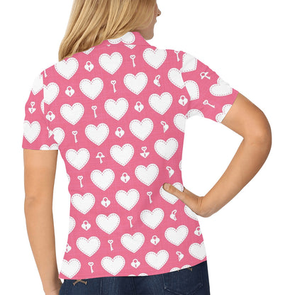 Heart Key Pattern Print Design HE09 Women's Polo Shirt