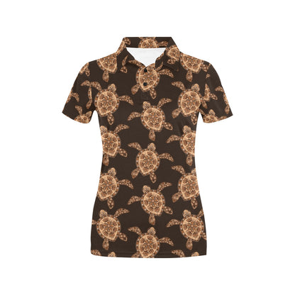 Tribal Sea Turtle Pattern Print Design T09 Women's Polo Shirt