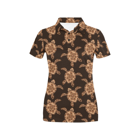 Tribal Sea Turtle Pattern Print Design T09 Women's Polo Shirt