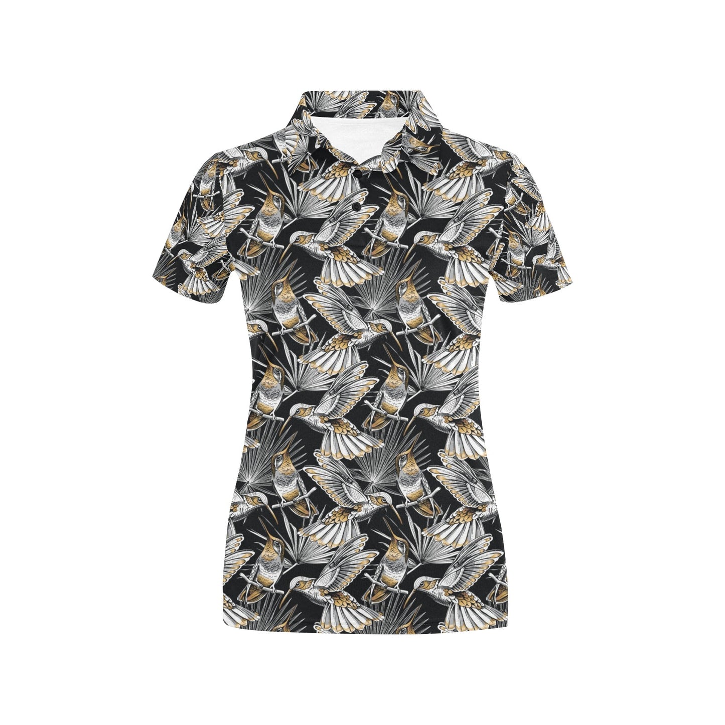 Hummingbird Gold Design Themed Print Women's Polo Shirt
