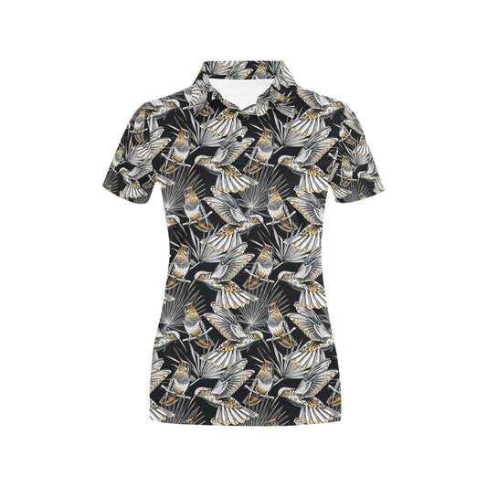 Hummingbird Gold Design Themed Print Women's Polo Shirt