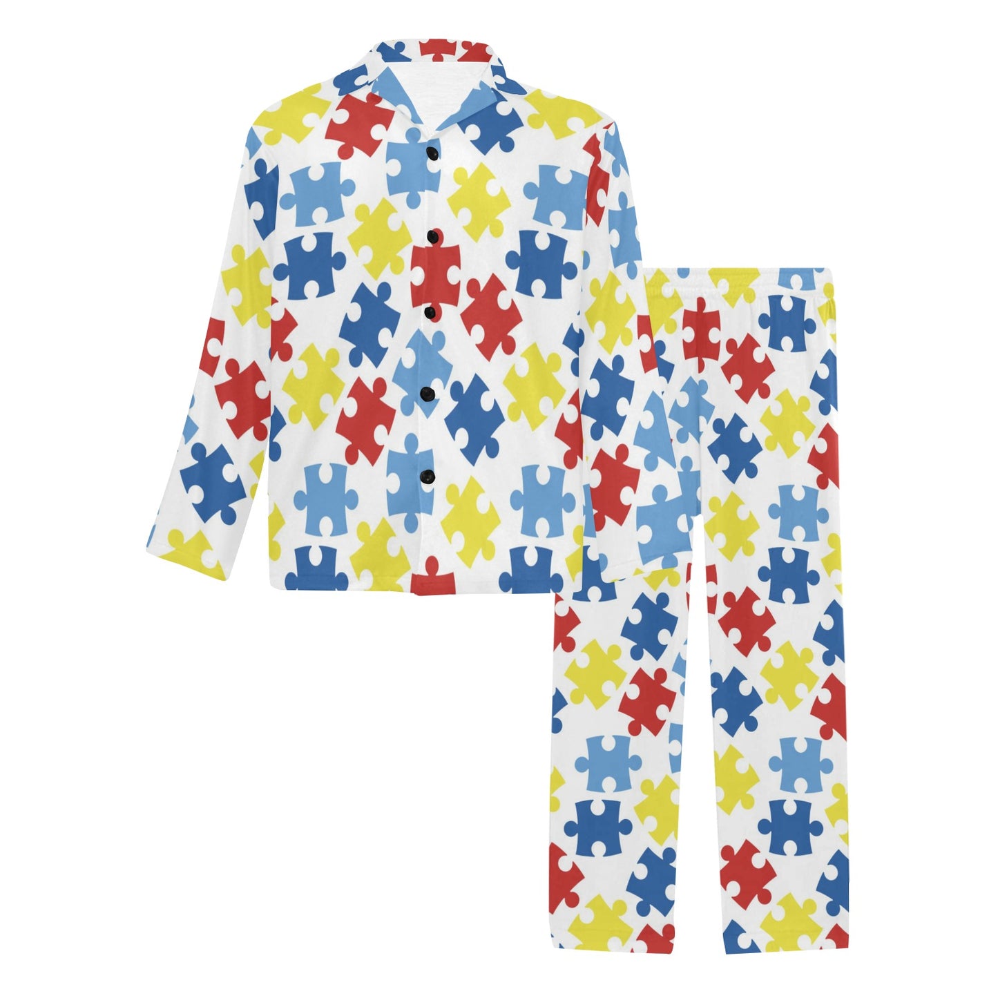 Autism Awareness Pattern Print Design 04 Men's Long Pajama Set