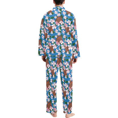 Sea Turtle Pink Hibiscus Hawaiian Print Men's Long Pajama Set