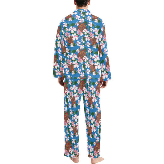 Sea Turtle Pink Hibiscus Hawaiian Print Men's Long Pajama Set