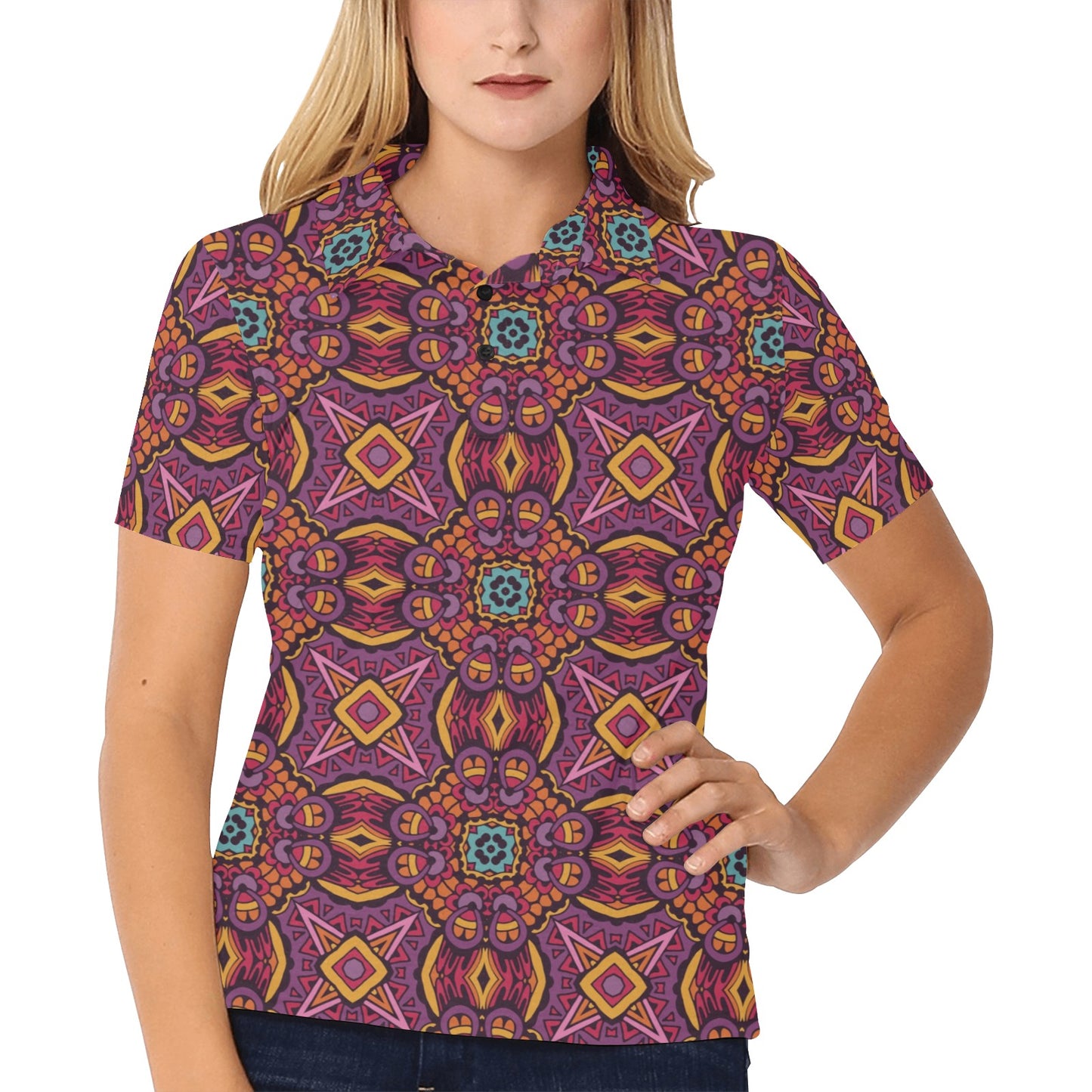 Bohemian Pattern Print Design 10 Women's Polo Shirt