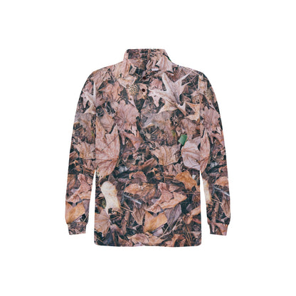 Camouflage Realistic Tree Leaf Print Long Sleeve Polo Shirt For Men's