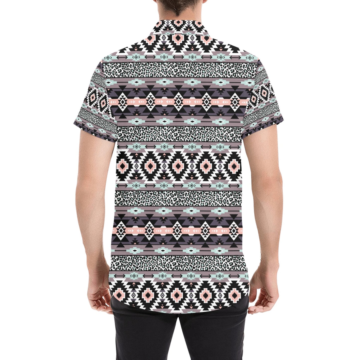 Safari Pattern Print Design LKS302 Men Short Sleeve Button Up Shirt