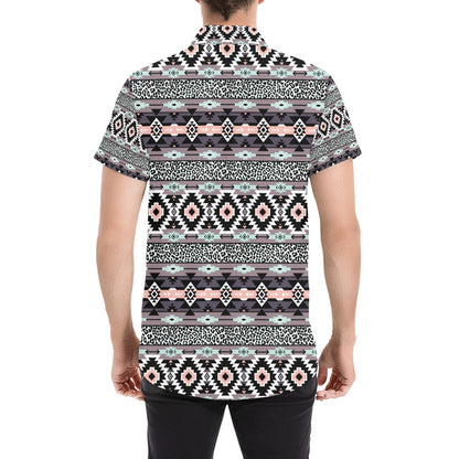Safari Pattern Print Design LKS302 Men Short Sleeve Button Up Shirt