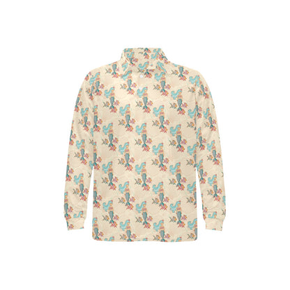 Mermaid Girl With Fish Design Print Long Sleeve Polo Shirt For Men's