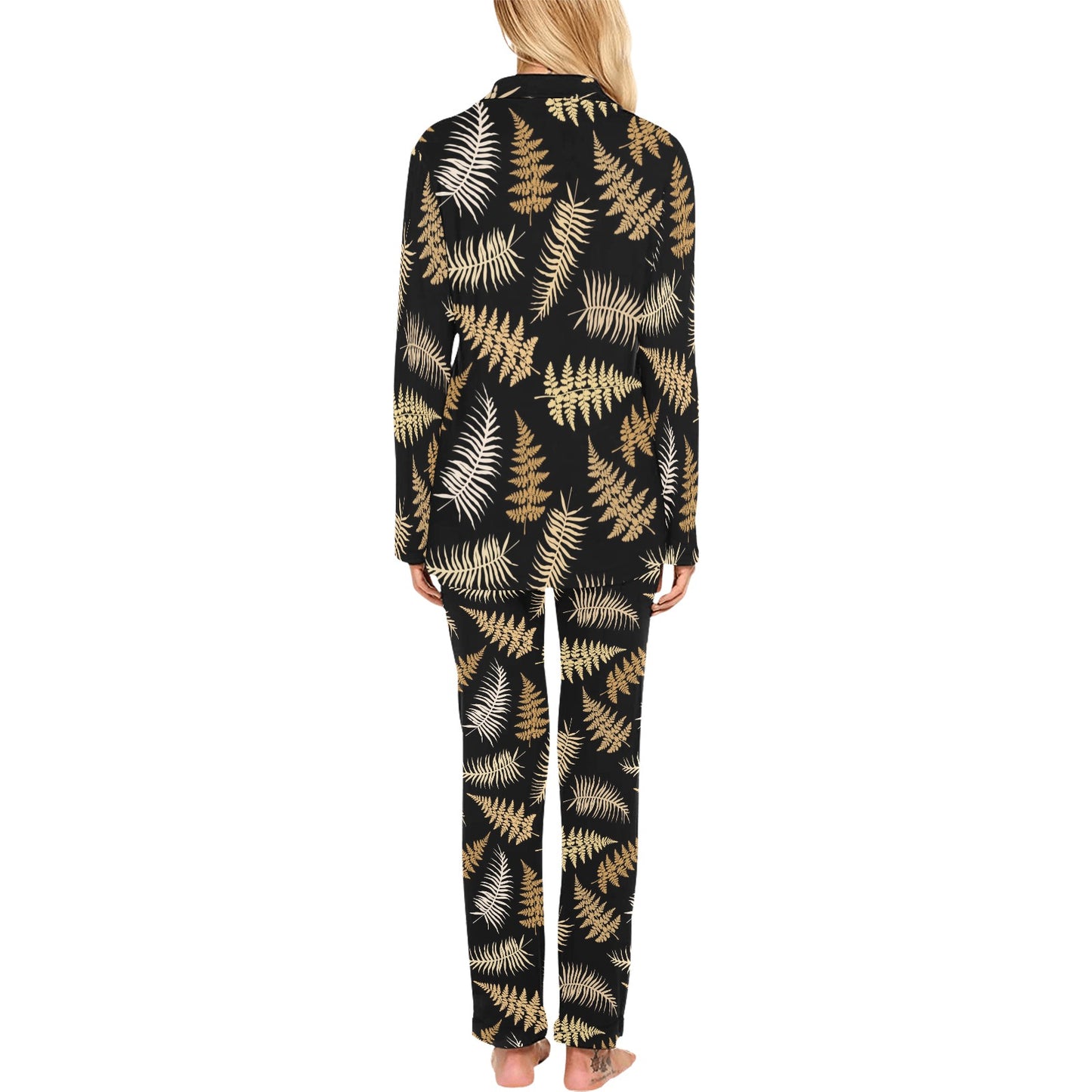 Fern Leave Bright Print Pattern Women's Long Pajama Set