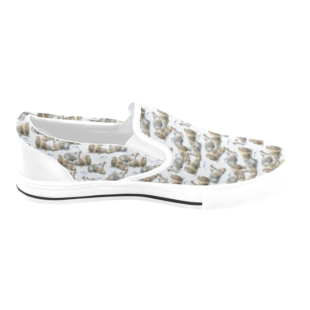 Walrus Print Design LKS401 White Slip Ons Canvas Women's Shoes